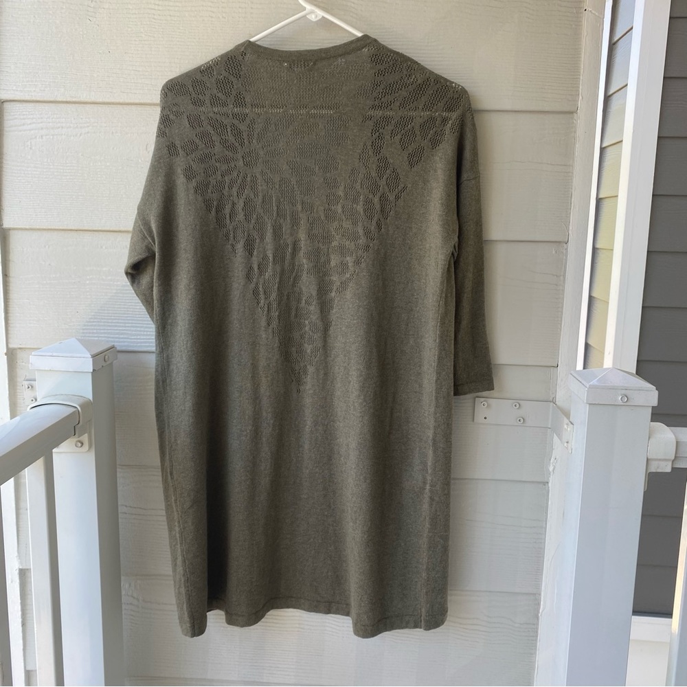 PURE J. JILL Olive Green Open Front 3/4 Sleeve Cardigan - Picture 4 of 11